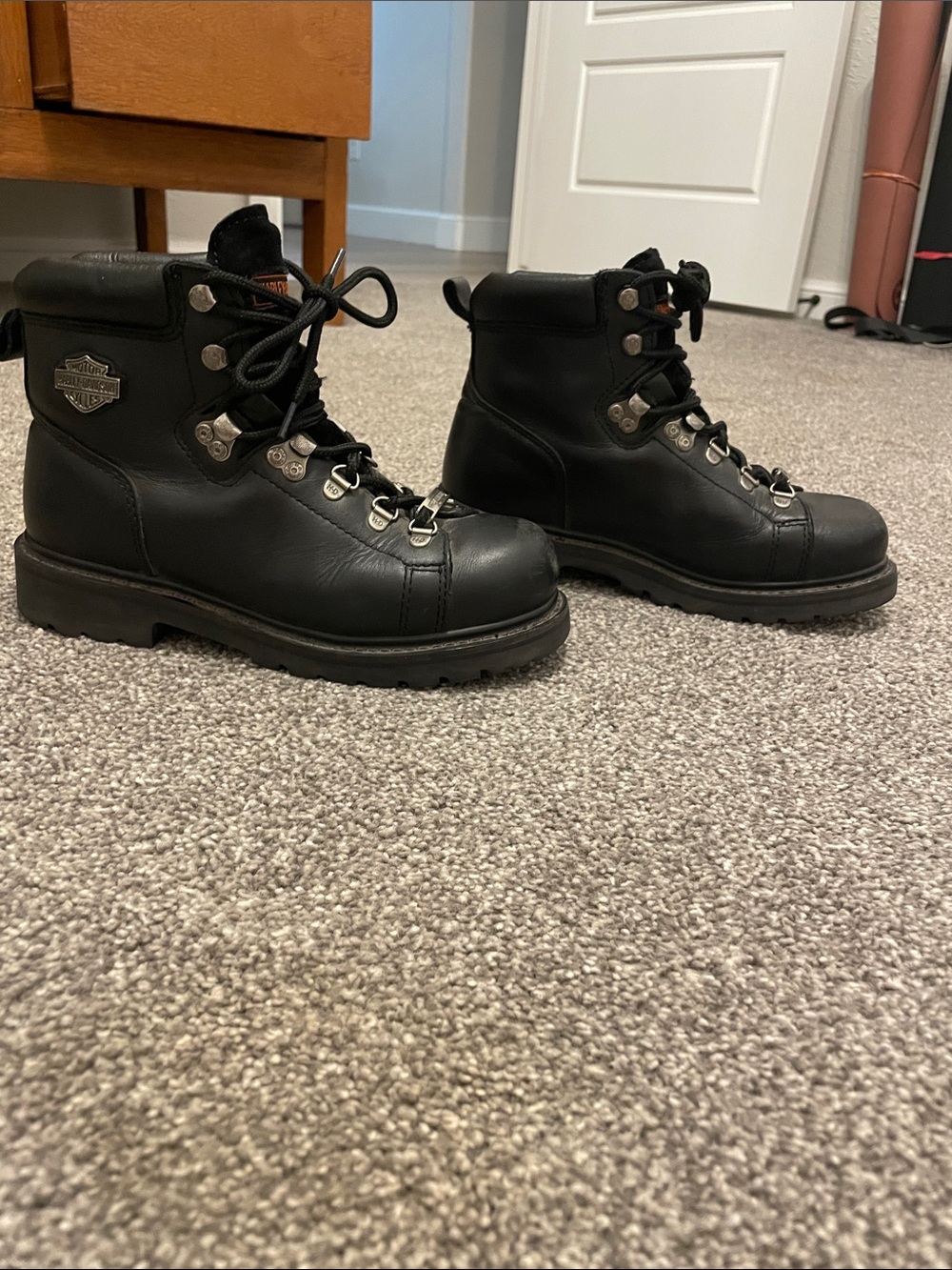 Harley-Davidson Black Leather Lace-Up Riding Boots